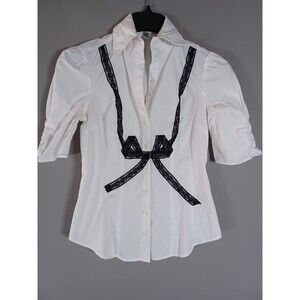 Vintage Bebe Top Women XS Lace Bow Ruched Feminine Blair Waldorf Style